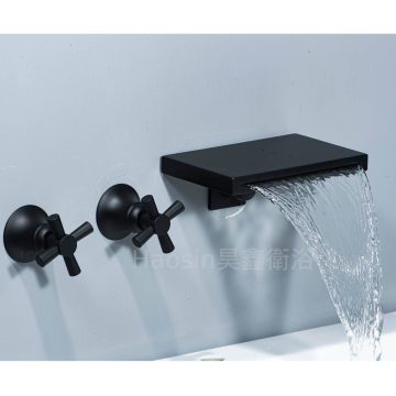 六分出水2413A-BK3/6不鏽鋼瀑布龍頭–三件式埋牆黑色