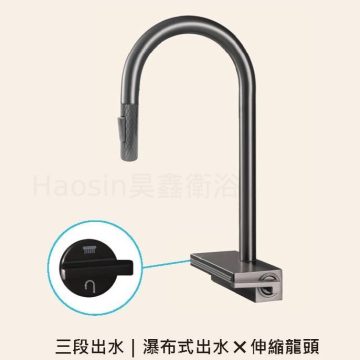 RECO 103015-GS不鏽鋼廚房龍頭-抽拉式/瀑布式三種出水-鈦灰